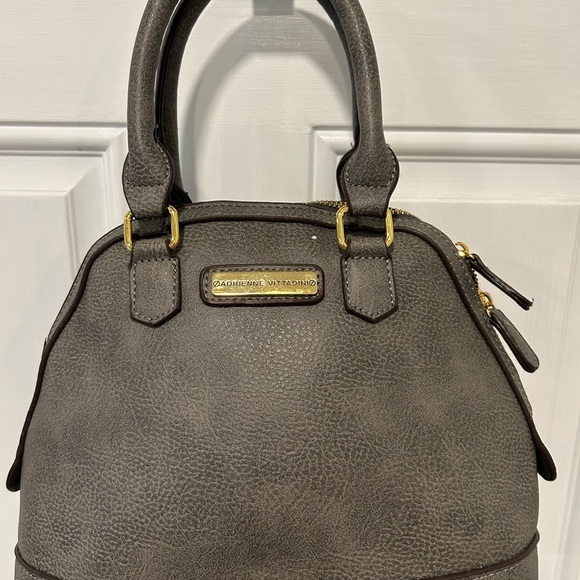 Adrienne Vittadini Medium Dome Crossbody Handbag Gray Leather Purse - Picture 1 of 9